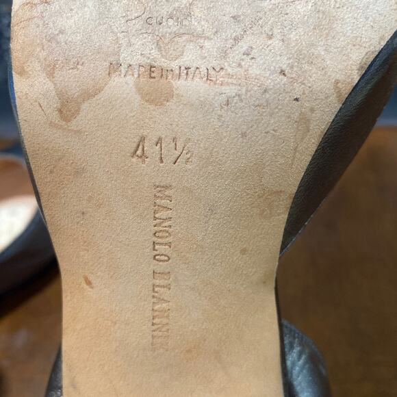 Manolo Blahnik Pewter Leather Carolyne 50 Pointed Toe Slingback Pumps Sz 41.5 - Picture 9 of 12